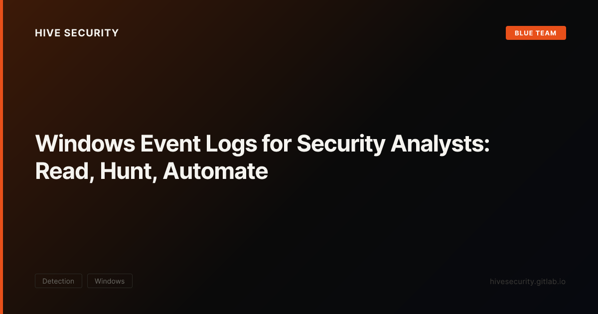 Windows Event Logs for Security Analysts: Read, Hunt, Automate — Hive ...
